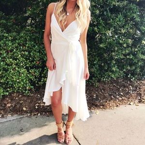 White high low wrap dress